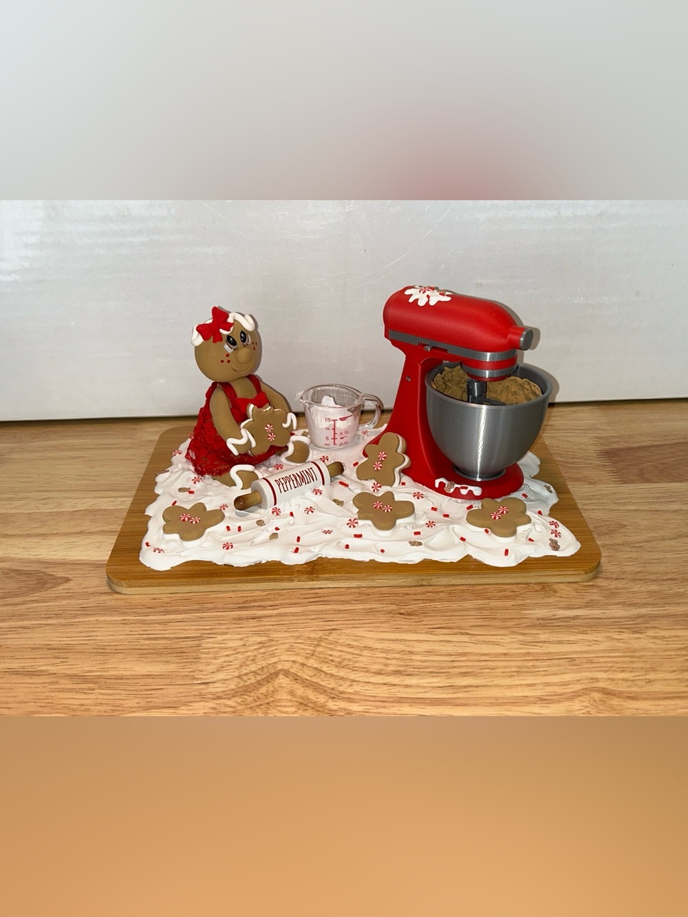 Festive Red Mixer and Fake Gingerbread Baker Holiday Board Display Handmade